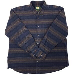 Cabelas Thick Heavy Cotton Hunting Shirt Mens Large Blue Black Lumberjack Button